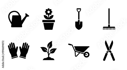 Gardening Icons Vector – Tools, Plants, Outdoor Activity, Nature Care Graphic