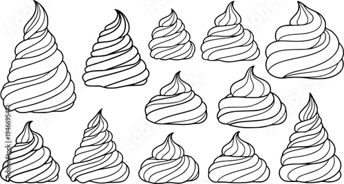 Collection of Stylized Whipped Cream Swirls and Peaks
