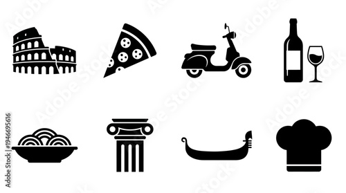 Italian Culture Vector – Cuisine, Architecture, Landmarks, Heritage Symbols Graphic