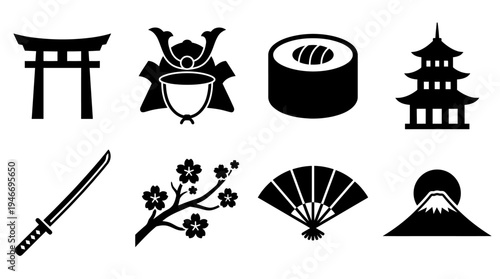 Japanese Culture Vector – Heritage Symbols, Samurai, Cuisine, Architecture, Nature Graphic