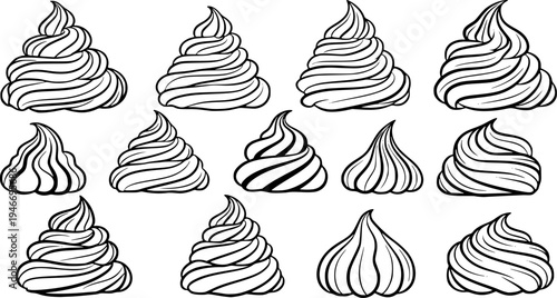 Collection of Stylized Whipped Cream Swirls and Peaks
