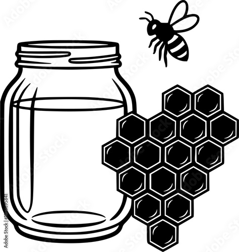 Jar of Honey and Honeycomb Illustration
