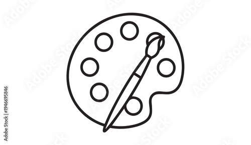 Artist Paint Palette with Brush Line Art Icon Isolated on White Background for Creative Concepts