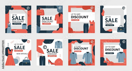 Fashion Sale Social Media Post Templates for Online Shopping.