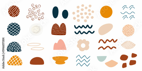 Abstract shapes and patterns in warm and cool color palettes