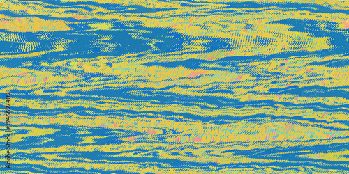 Abstract aerial view of swirling blue and yellow textured waves