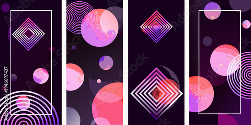 Abstract geometric patterns in vibrant purple pink and white hues