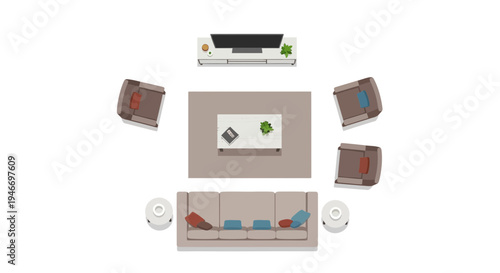 Set of 6 vector living room furniture icons