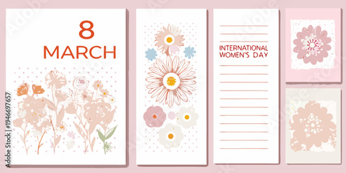 International women s day floral cards and march 8th celebration design