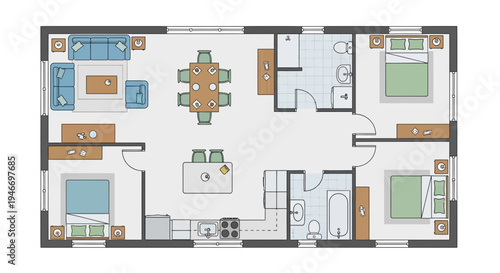 Vector floor plan with furniture layout