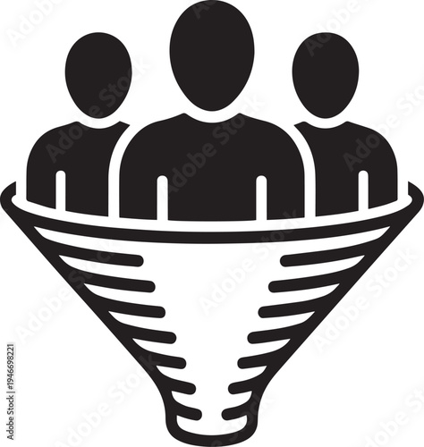 Three identical minimalist human figures standing together in a row isolated on transparent background