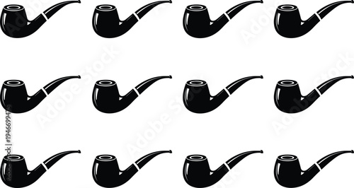 Classic tobacco smoking pipe silhouette set, vintage pipe icon collection, black tobacco pipe vector illustration isolated on white background, retro smoking accessory design