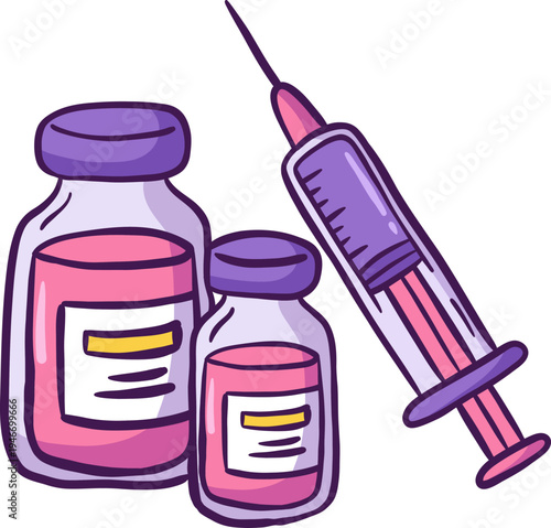 Doodle Style Pink and Purple Syringe with Two Vials for Healthcare Promotion