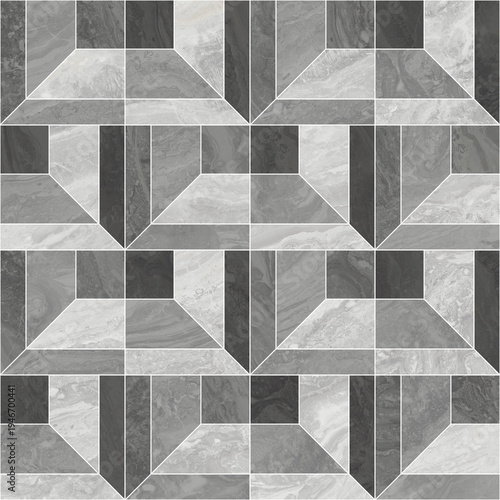 Modern seamless geometric pattern with natural textures: marble, wood, stone, cement, terrazzo. Ideal for interior design, wallpaper, packaging, textiles, tiles, and parquet flooring.