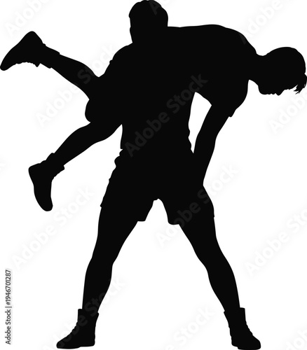 Silhouette rescue fireman carry pose, emergency training illustration, military survival concept, safety awareness art, first responder action, dramatic lifesaving scene