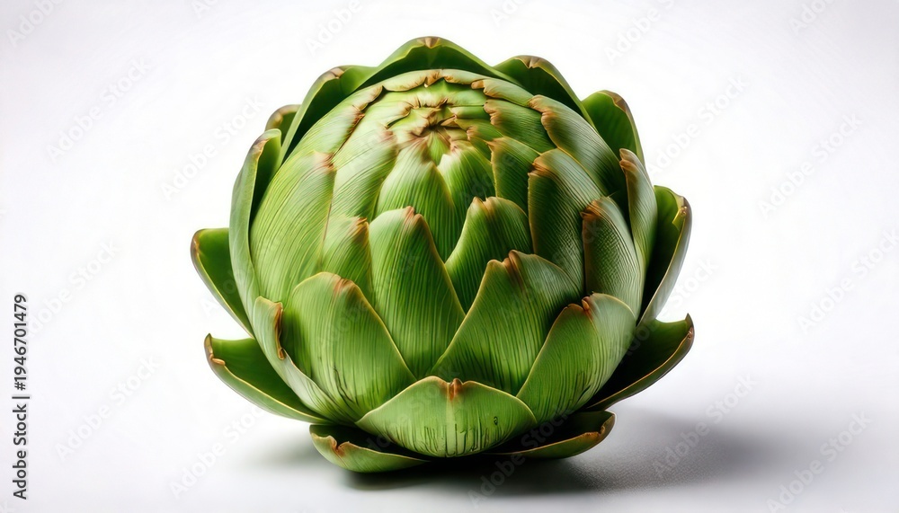 Fototapeta premium Fresh Green Artichoke Isolated on White Background - Culinary Delight and Healthy Vegetable.
