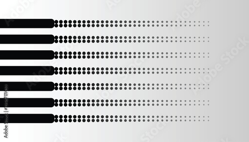 A graphic design element featuring multiple black lines with dotted patterns transitioning to gray background