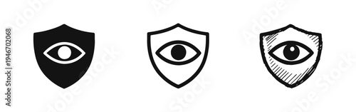 Eye and Shield Icon Set for Security, Privacy, Surveillance, and Monitoring Concepts