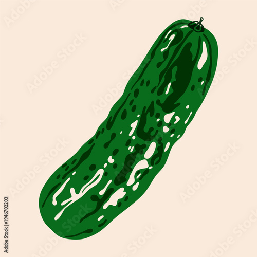 Abstract cucumber. Fresh vegetable with bumpy skin, organic farm cucumber with green peel, healthy natural food ingredient risograph print. Vector isolated illustration