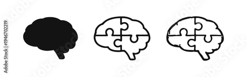 Brain Puzzle Icon Set Representing Problem Solving, Intelligence, Mind, and Strategy
