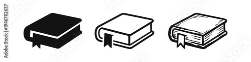 Set of Book with Bookmark Icons in Different Styles
