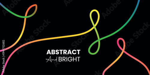 Vibrant neon light trails on black background with abstract text