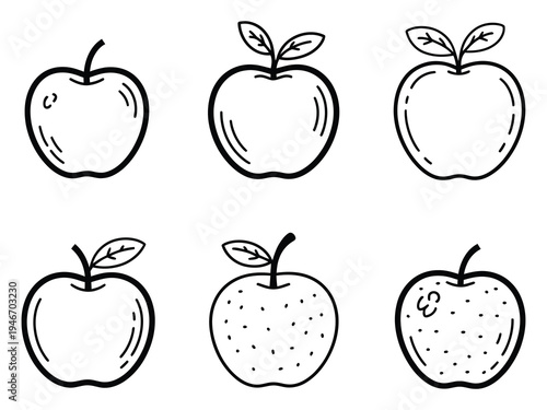 apple outline drawing hand drawn style, vector illustration representing fruit, healthy food, organic farming
