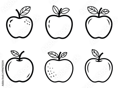 Simple apple outline drawing hand drawn style, clean line art for food packaging, farm products