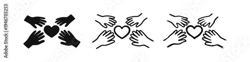 Set of Hands Surrounding a Heart Icons for Care and Community
