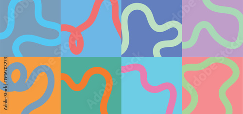 Abstract Wavy Line Pattern Mega Pack, 8 Minimalist Seamless Backgrounds with Organic Squiggles, Modern Fluid Vector Collection for Social Media Grids, App UI, Branding, and Creative Stationery 