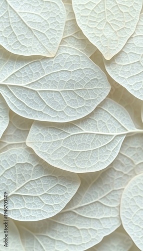 Elegant Composition of Semi-Transparent White Leaves Overlapping on a Soft Neutral Background