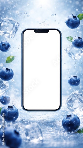 Blueberries ice splash freshness mobile wallpaper