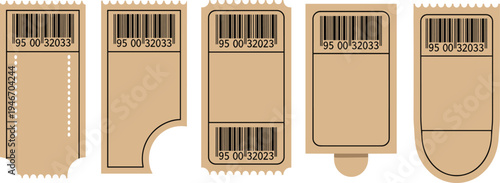 Kraft paper barcode label stickers collection with retail product code tags packaging identification labels vector illustration isolated design set