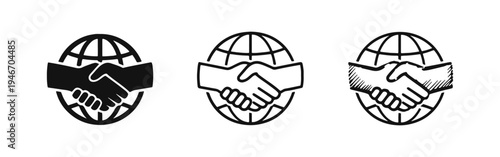 Global Handshake Icon Set - International Partnership and Cooperation Symbol
