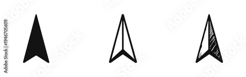 Paper Airplane or Navigation Arrow Icon Set: Direction, Travel, and Forward Movement Symbols in Various Styles