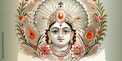 A vibrant and detailed illustration of the goddess durga s face