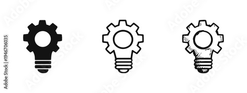 Creative Idea and Mechanical Thinking Icon Set with Lightbulb and Gear Symbol