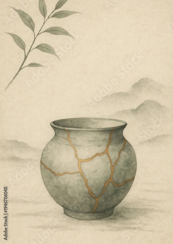 Kintsugi pottery art illustration