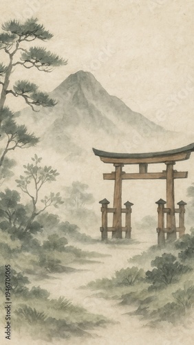 Serene Japanese landscape illustration