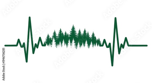 conceptual green forest pulse heartbeat vector illustration symbol of nature life and environmental conservation isolated on white background for eco friendly design projects