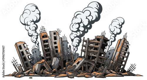 Destroyed Cityscape Rubble Wreckage.