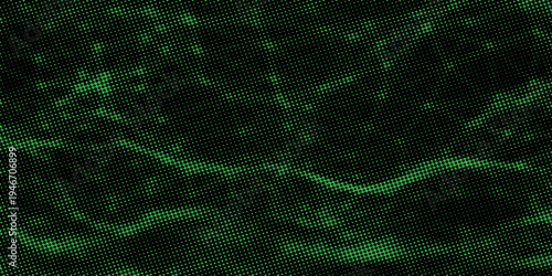 Abstract Grunge Halftone Dotted Background with Distressed Monochrome Texture. Black and Green Halftone Background