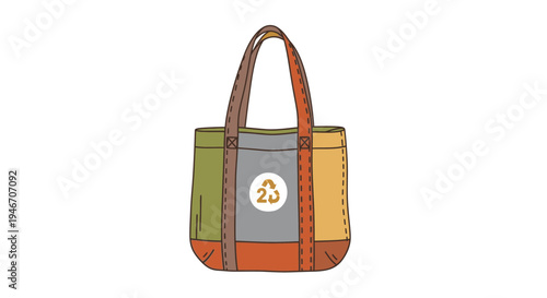 Colorful patchwork handbag with logo.
