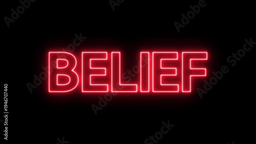Flickering neon belief sign animated black background. neon belief text animation