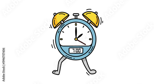 A cartoon alarm clock running quickly.