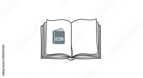 An illustration of an open book with an icon on the left page.