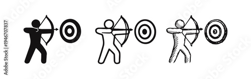 Archer Shooting Target Icon Set: Archery, Aim, and Sport Symbols in Various Styles