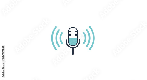 Microphone icon with sound waves.