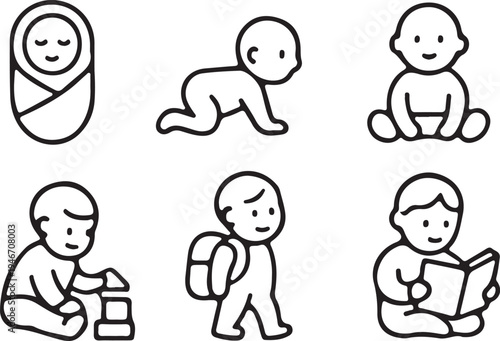 hand drawn baby sitting outline icon set vector illustration design 
