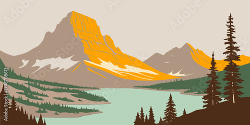 USA, US, U.S, United States - Glacier National Park alpine lake mountains sunrise panorama pristine wilderness
